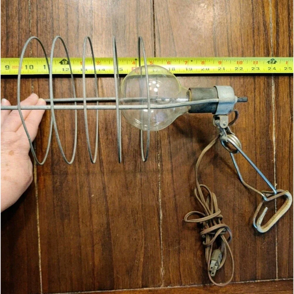VTG Single Chrome Metal Wire Cage Shade Clamp Light Shop Old Garage Works!